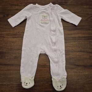 Little Me Baby Girl's Pink Teddy Cotton Sleeper Size 6M